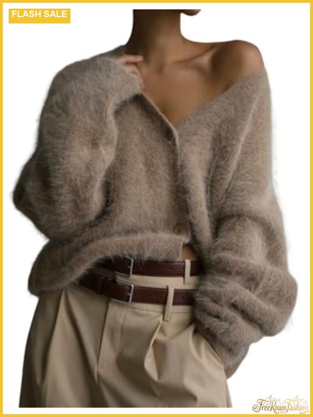 Fuzzy Knit Cardigan Sweater Button Down V Neck Long Sleeve Slouchy